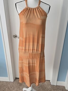 Prana Mustard Halter Midi Padded Bra Athletic Drop Waist Geometric  Dress L